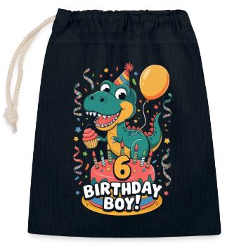 Dinosaure 6ème Anniversaire Garçon 6 - Sac cadeau en coton avec cordon (25 x 30 cm) - bleu marine - Devant