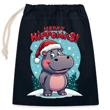 Süßes Nilpferd mit Weihnachtsmütze - Verschließbarer Geschenkbeutel aus Baumwolle (25x30cm) - Navy - Vorne