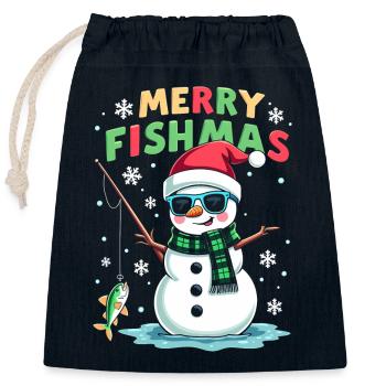 Noël du pêcheur - Merry Fishmas - Sac cadeau en coton avec cordon (25 x 30 cm) - bleu marine - Devant
