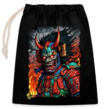 Masque Oni Diable - Sac cadeau en coton avec cordon (25 x 30 cm) - noir - Devant