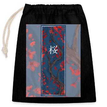 Sakura Sumi-e Kanji Foncé - Sac cadeau en coton avec cordon (25 x 30 cm) - noir - Devant
