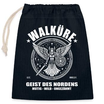Walküre, Geist des Nordens. Mutig, Wild, Ungezähmt - Verschließbarer Geschenkbeutel aus Baumwolle (25x30cm) - Navy - Vorne
