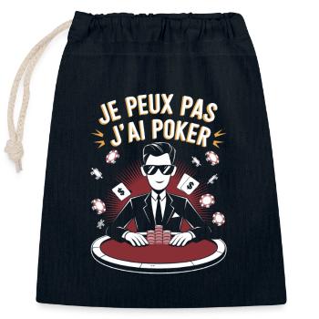 Je peux pas j'ai poker - Sac cadeau en coton avec cordon (25 x 30 cm) - bleu marine - Devant