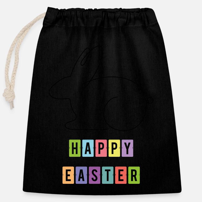 Joyeuses Pâques 2 - Sac cadeau en coton avec cordon (25 x 30 cm) - noir