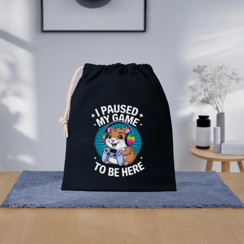 Faites une pause pour vous : Gamer Hamster ! Sac cadeau en coton avec cordon (25 x 30 cm)