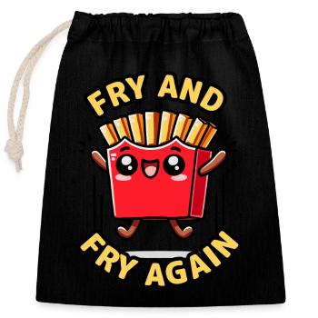 Kawaii Chibi French Fries Fry & Fry Again Jeu de mots alimentaire - Sac cadeau en coton avec cordon (25 x 30 cm) - noir - Devant