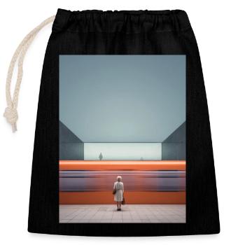 Woman in Striped Dress Waiting - Closable cotton gift bag (25x30cm) - black - Front