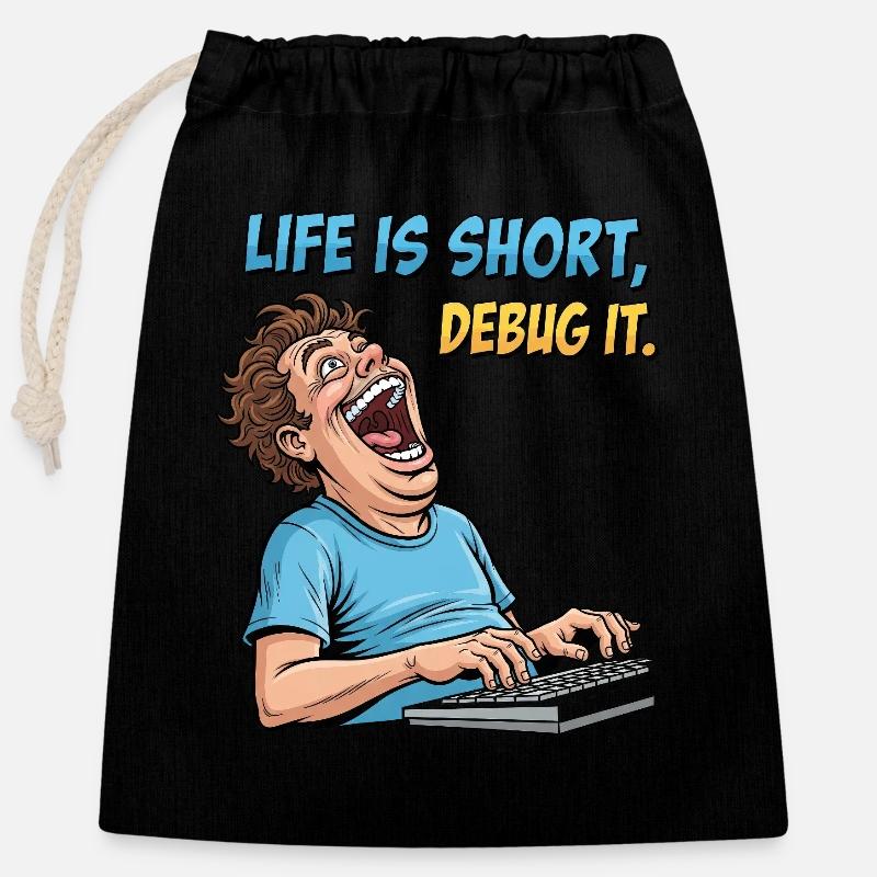 Déboguer votre vie : chemise de programmeur informatique drôle - Sac cadeau en coton avec cordon (25 x 30 cm) - noir