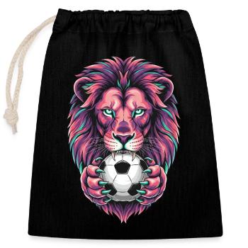 Lion Football – King of the Field Design - Closable cotton gift bag (25x30cm) - black - Front