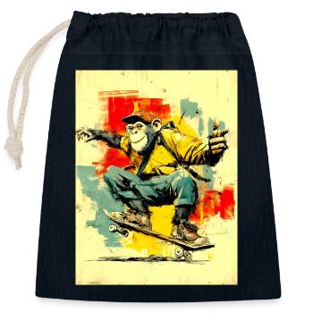 Cool monkey on skateboard - modern, stylish - Closable cotton gift bag (25x30cm) - navy - Front