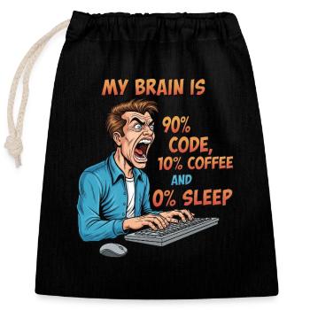0% Schlaf: Code & Kaffee Power! - Verschließbarer Geschenkbeutel aus Baumwolle (25x30cm) - Schwarz - Vorne