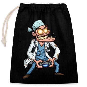Mad Doctor Gamer | Gambles jour et nuit - Sac cadeau en coton avec cordon (25 x 30 cm) - noir - Devant