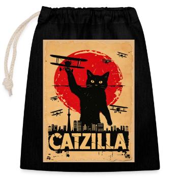 Warrior Cat in War Sky - Closable cotton gift bag (25x30cm) - black - Front