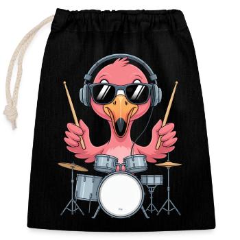 Batteur Flamingo avec casque - Sac cadeau en coton avec cordon (25 x 30 cm) - noir - Devant