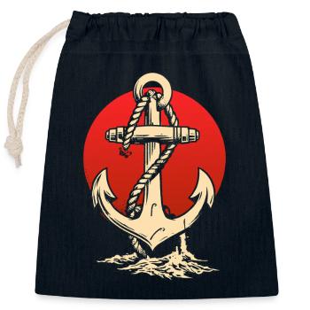 Ancre et soleil - Sac cadeau en coton avec cordon (25 x 30 cm) - bleu marine - Devant