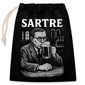 Existentialist Jean Paul Sartre drinking beer - Closable cotton gift bag (25x30cm) - black - Front