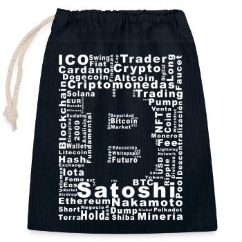 Satoshi Nakamoto Crypto Collage - Closable cotton gift bag (25x30cm) - navy - Front