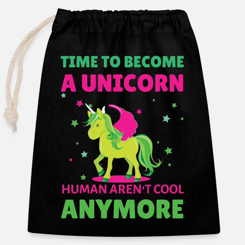 Il est temps de devenir licorne - Sac cadeau en coton avec cordon (25 x 30 cm) - noir