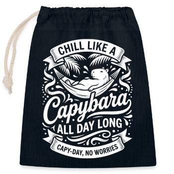 Capybara Chilling All Day - Closable cotton gift bag (25x30cm) - navy - Front