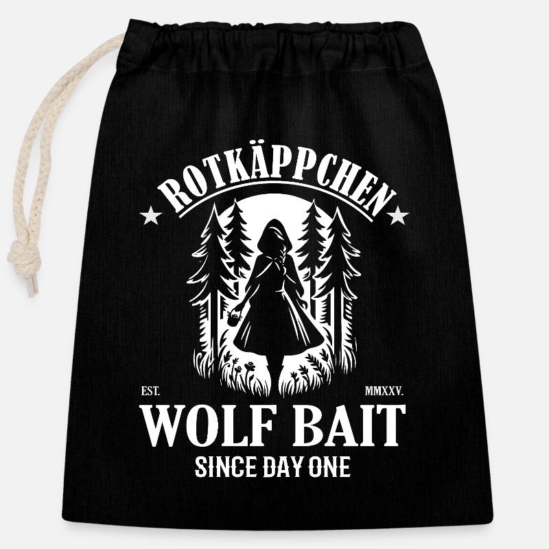 Rotkäppchen Wolf Bait Since Day One Design - Verschließbarer Geschenkbeutel aus Baumwolle (25x30cm) - Schwarz
