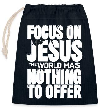 Concentrez-vous sur Jésus, le monde n’a rien à offrir - Sac cadeau en coton avec cordon (25 x 30 cm) - bleu marine - Devant