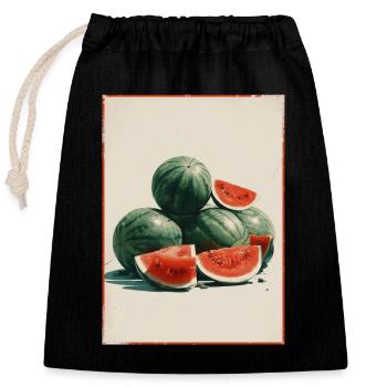 Vintage Wassermelone Scheiben - Verschließbarer Geschenkbeutel aus Baumwolle (25x30cm) - Schwarz - Vorne