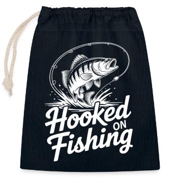 Hooked on Fishing Fische Sprung - Verschließbarer Geschenkbeutel aus Baumwolle (25x30cm) - Navy - Vorne