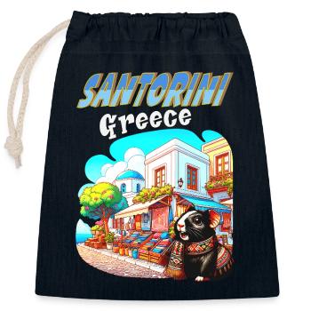 Meerschweinchen-Abenteuer in Santorini, Griechenland, - Verschließbarer Geschenkbeutel aus Baumwolle (25x30cm) - Navy - Vorne