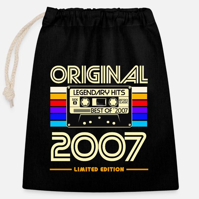 Original 2007: Retro Hits Kassette - Verschließbarer Geschenkbeutel aus Baumwolle (25x30cm) - Schwarz