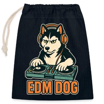EDM Dog : DJ husky à la console de mixage dans un style rétro - Sac cadeau en coton avec cordon (25 x 30 cm) - bleu marine - Devant