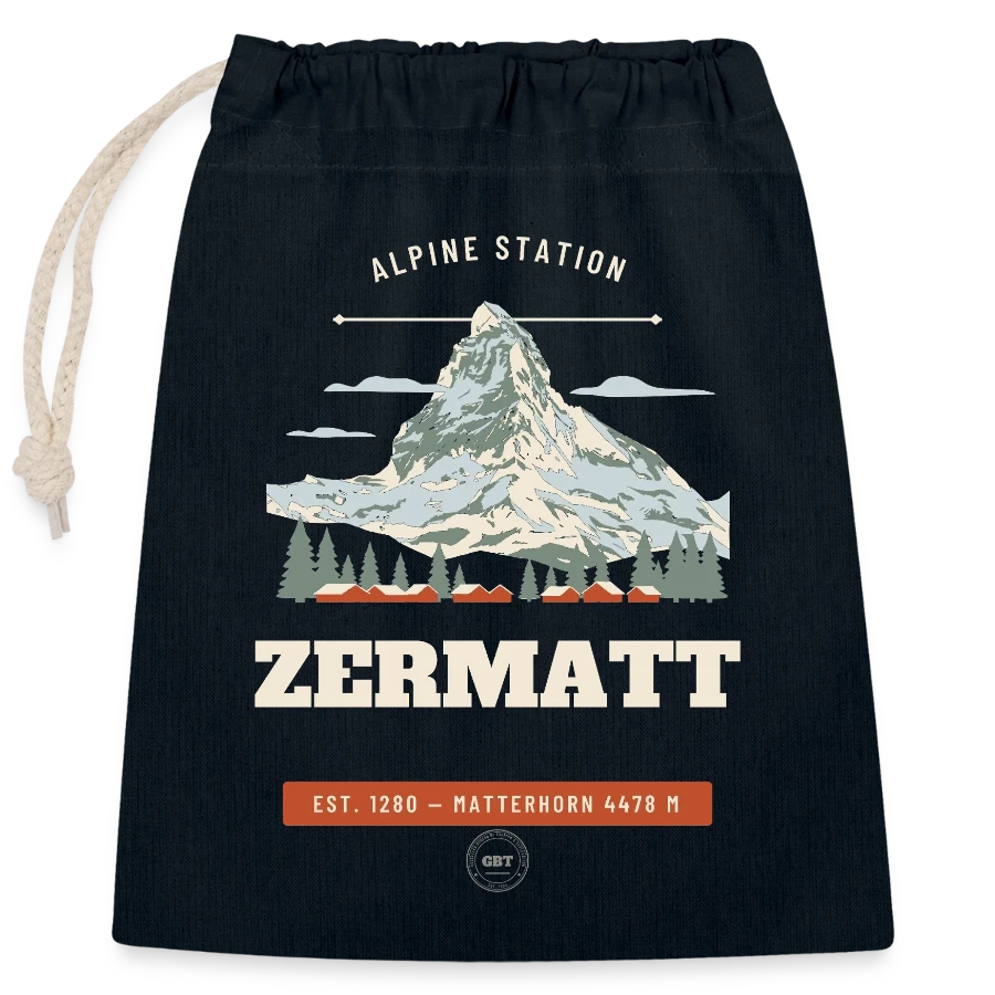 Zermatt badge on a closable cotton gift bag (25x30cm), navy