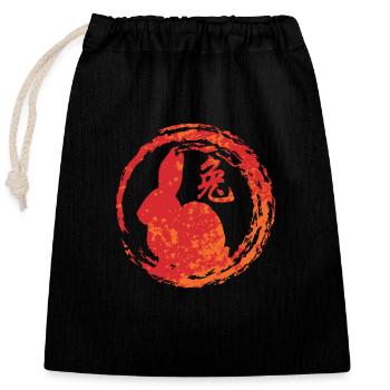 Hare chinese zodiac - Closable cotton gift bag (25x30cm) - black - Front
