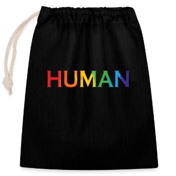 LGBT "Mensch" - Verschließbarer Geschenkbeutel aus Baumwolle (25x30cm) - Schwarz - Vorne