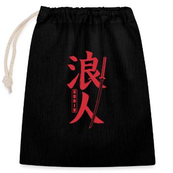 Japanese Characters Samurai Sword Ronin - Closable cotton gift bag (25x30cm) - black - Front