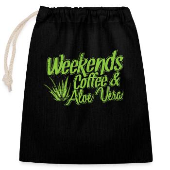 Weekends Coffee and Aloe Vera Plant - Closable cotton gift bag (25x30cm) - black - Front