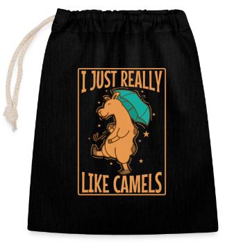 I Just really Like Camels Dromedar - Verschließbarer Geschenkbeutel aus Baumwolle (25x30cm) - Schwarz - Vorne