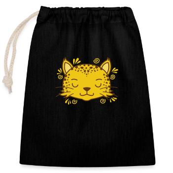 Léopard mignon tête gros chat - Sac cadeau en coton avec cordon (25 x 30 cm) - noir - Devant