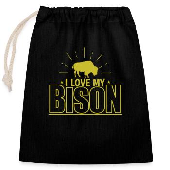 I love my Bison Tier - Verschließbarer Geschenkbeutel aus Baumwolle (25x30cm) - Schwarz - Vorne