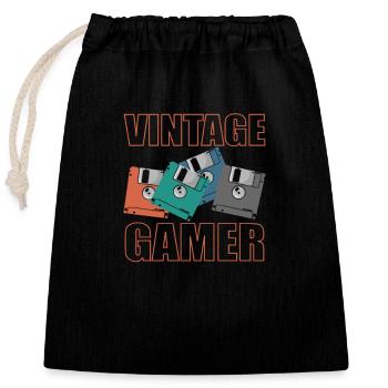 Vintage Gamer Diskette Retrospeichermodul - Verschließbarer Geschenkbeutel aus Baumwolle (25x30cm) - Schwarz - Vorne