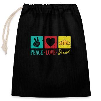 Peace Love Bread Bäcker - Verschließbarer Geschenkbeutel aus Baumwolle (25x30cm) - Schwarz - Vorne