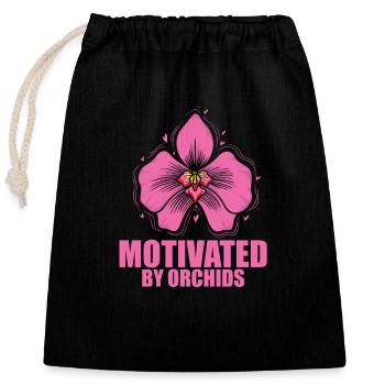 Motivé par les orchidées Plante Jardin de fleurs - Sac cadeau en coton avec cordon (25 x 30 cm) - noir - Devant