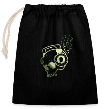 Head with headphones Music - Closable cotton gift bag (25x30cm) - black - Front