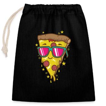 Pizza Stück mit Sonnenbrille - Verschließbarer Geschenkbeutel aus Baumwolle (25x30cm) - Schwarz - Vorne