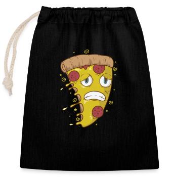 Pizza, salami and cheese is afraid - Closable cotton gift bag (25x30cm) - black - Front