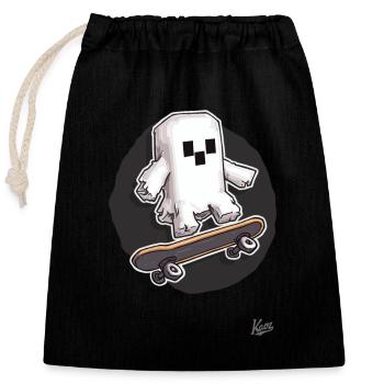 Pixel Ghost Skateboarder Super Creepy Skater - Closable cotton gift bag (25x30cm) - black - Front