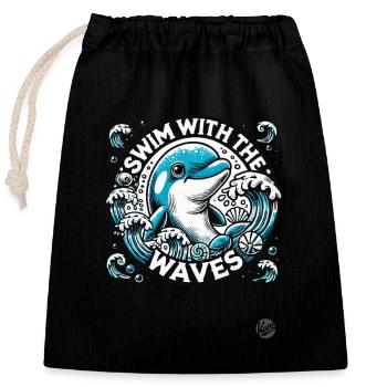 Delfin Design, mit den Wellen schwimmen im Ozean - Verschließbarer Geschenkbeutel aus Baumwolle (25x30cm) - Schwarz - Vorne