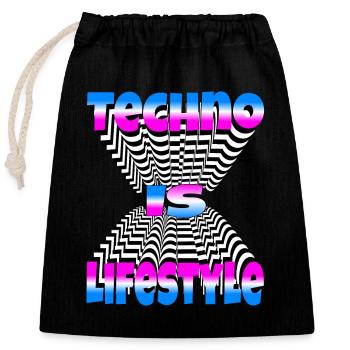 Techno ist Lifestyle Musik DJ Party Rave EDM - Verschließbarer Geschenkbeutel aus Baumwolle (25x30cm) - Schwarz - Vorne