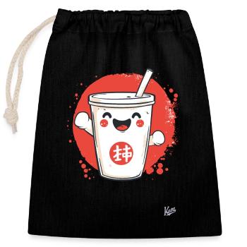 Kawaii Niedlicher Glücklicher Milchshake - Verschließbarer Geschenkbeutel aus Baumwolle (25x30cm) - Schwarz - Vorne