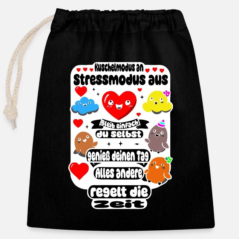 Cuddle mode on – stress mode off - Closable cotton gift bag (25x30cm) - black