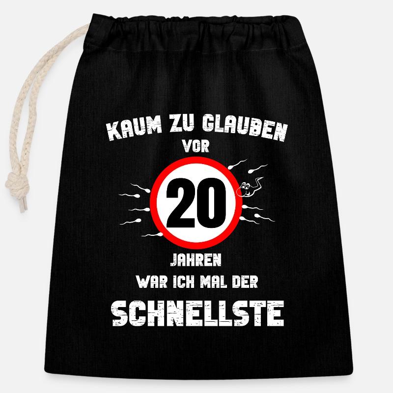 20. runde bursdagsgavefest som sier idé - Gavepose av bomull med lukkemekanisme (25x30cm) - svart